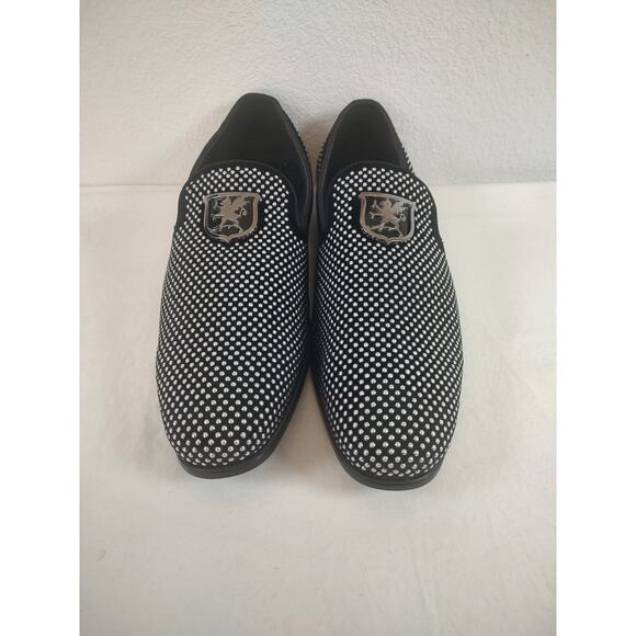 Stacy Adams, Swagger 25228-042 Men's Black Silver Studded Slip On Loafers Sz 12W - Picture 3 of 10